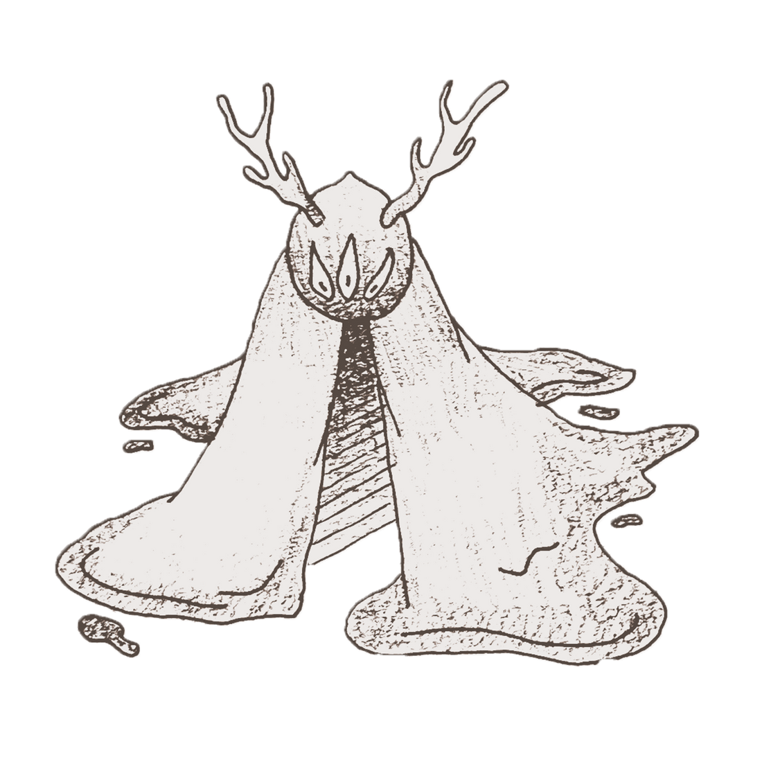 Illustration of a creature with a hood and antlers on a white background